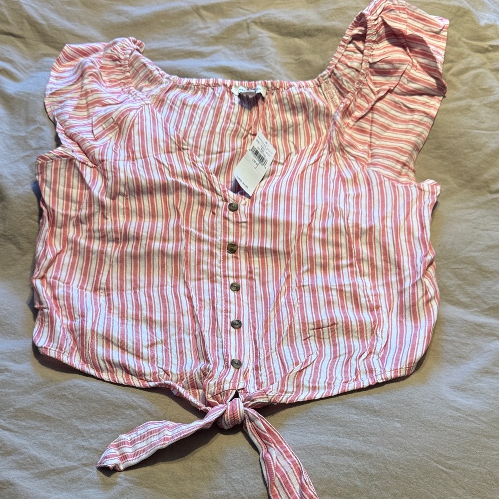American Eagle Outfitters Pink Striped Button-Down Blouse